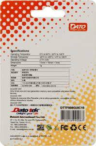 Карта micro-SD 8 GB Dato DTTF008GUIC10 class10