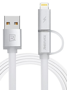 Кабель USB 2.0 A вилка - 8pin+microUSB Remax Aurora 1м White