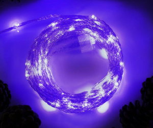 Электрогирлянда LUAZON LIGHTING "Нить" 10м, роса, IP44, медная нить, 100 LED, свечение синее, мерцание (9259426)