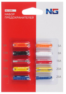 Предохранители NEW GALAXY цилиндрические 2-25А 10 шт. (967-008)