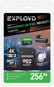 Карта micro-SD 256 GB EXPLOYD V30 Vision Class10 U3 + адаптер