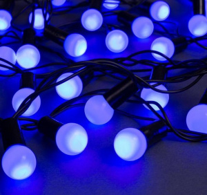 Электрогирлянда уличная LUAZON LIGHTING "Нить" 10м, "Шарики", темная нить, 100 LED, свечение синее, 220 В (671563)