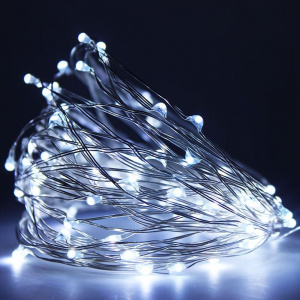 Электрогирлянда  на солн. бат. LUAZON LIGHTING "Нить" 10м, IP44, серебр. нить, 100 LED, свеч. белое, 2 реж. (4137018)