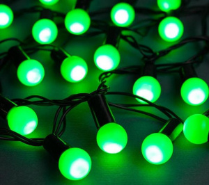 Электрогирлянда уличная LUAZON LIGHTING "Нить" 10м, "Шарики", темная нить, 100 LED, свечение зеленое, 220 В (671562)
