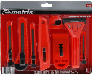 Набор ножей MATRIX выдвижные лезвия 9 мм-4 шт, 18 мм-2 шт, скребки-2 шт (78991)