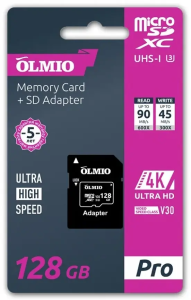 Карта micro-SD 128 GB Olmio Pro UHS-I U3 V30 с адаптером