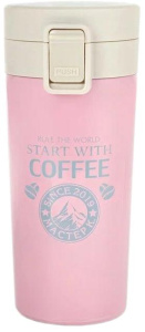 Термокружка МАСТЕР К Style "Start with coffee", 380 мл, сохраняет тепло 8ч, розовая (4432401)
