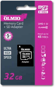 Карта micro-SD 32 GB Olmio Class 10 UHS-I + адаптер