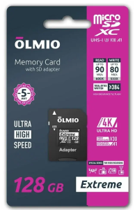 Карта micro-SD 128 GB Olmio Еxtreme UHS-I U3 V30 A1 с адаптером