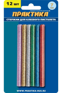 Стержень клеевой ПРАКТИКА цветные металлик, 7х100мм.,12шт (649-349)