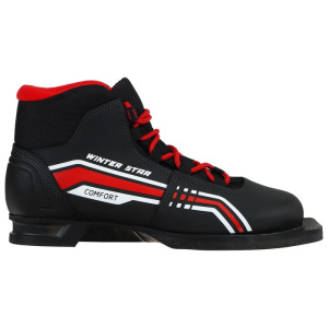 Ботинки лыжные 75мм WINTER STAR COMFORT иск. кожа, цв. чёрный/красный, лого белый, р.38