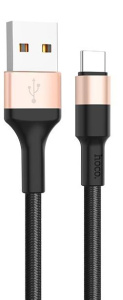 Кабель USB 3.0 A вилка - Type C 1 м HOCO X26 Xpress 1m 3A нейлоновый черно-золотой