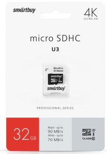 Карта micro-SD 32GB SMARTBUY Class10 PRO+адаптер (SB32GBSDCL10U3-01)