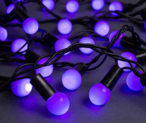 Электрогирлянда уличная LUAZON LIGHTING "Нить" 10м, "Шарики", темная нить, 100 LED, свечение фиолет, 220 В (185546)