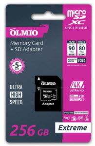 Карта micro-SD 256 GB Olmio Еxtreme UHS-I U3 V30 A1 с адаптером