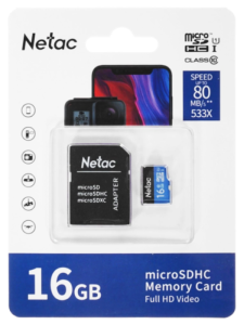 Карта micro-SD 16 GB NETAC NT02P500STN-016G-R P500 + adapter