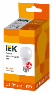 Лампочка E27 светодиод. IEK 11Вт(990Lm) А60 теплый свет 3000K LLE-A60-11-230-30-E27
