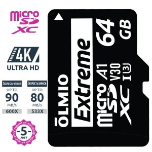 Карта micro-SD 64 GB Olmio Еxtreme UHS-I U3 V30 A1 + адаптер