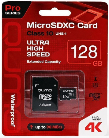 Карта micro-SD 128 GB QUMO QM128GMICSDXC10U3 UHS-I U3 Pro