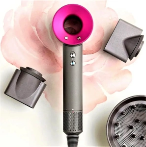 Фен Super Hair Dryer, проф., 5 магнит. насадок, розовый