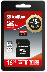 Карта micro-SD 16 GB OLTRAMAX 10 UHS-1 Elite class10+ адаптер
