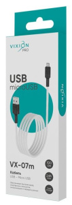 Кабель USB 2.0 A вилка - microUSB 1 м Vixion 2.4A VX-07m PRO белый