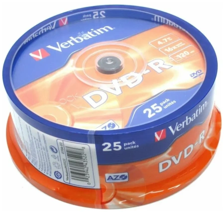 DVD-R VERBATIM 4,7Gb/16x Cake Box (25шт) 43730