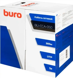 Кабель витая пара UTP Buro 4 пары cat5E solid 0.50мм CCA 305м серый BU-CCA-050