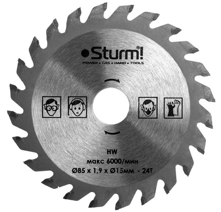 Диск пильный STURM ф85-15-1.9-24T дерево и пластик (победит) (CS5060MS-85-15-1.9-24T)