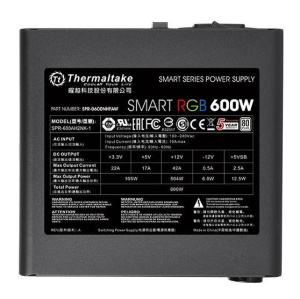 Блок питания Thermaltake ATX 600W Smart RGB 600 80+ (24+4+4pin) APFC 120mm fan color LED 5xSATA RTL