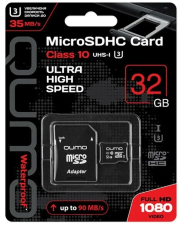 Карта micro-SD 32 GB QUMO Class 10 UHS-I QM32GMICSDHC10U1 + адаптер