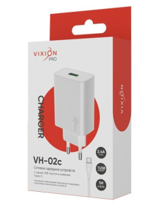 СЗУ Vixion VH-02c 2.4A Type-C PRO + кабель, белый
