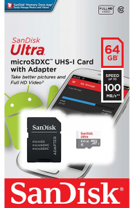 Карта micro-SD 64 GB SanDisk SDSQUNR-064G-GN3MA Ultra + адаптер