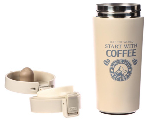 Термокружка МАСТЕР К Style "Start with coffee", 380 мл, сохраняет тепло 8ч, бежевая (4432402)