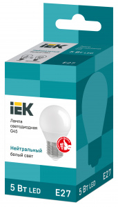 Лампочка E27 светодиод. IEK 5Вт(450Lm) шар  G45 холодный свет 4000K LLE-G45-5-230-40-E27