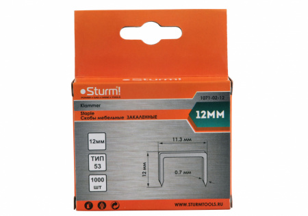 Скобы для степлера STURM 12 мм.,закален., тип 53,1000 шт.(1071-02-12)