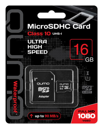 Карта micro-SD 16 GB QUMO QM16GMICSDHC10U1 Class10 UHS-I+ адаптер