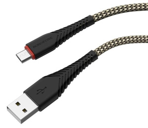 Кабель USB 2.0 A вилка - microUSB 1 м Borofone BX25 Powerful 2.4A нейлон усиленный (Black)