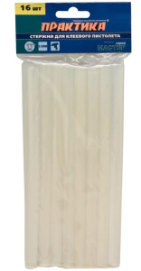 Стержень клеевой ПРАКТИКА белый прозрачный, 11х200мм.,16шт (641-602)