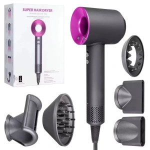 Фен Super Hair Dryer, проф., 5 магнит. насадок, розовый