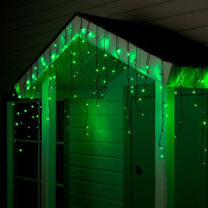 Электрогирлянда уличная LUAZON LIGHTING "Бахрома" 4х0,6м 180 LED, темна нить, свечение зелёное, 8 режимов, 220 (187272)