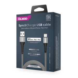 Кабель USB 2.0 A вилка - 8pin 1.2 м OLMIO MFI STRONG серый
