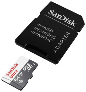 Карта micro-SD 64 GB SanDisk SDSQUNR-064G-GN3MA Ultra + адаптер