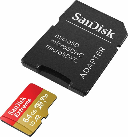 Карта micro-SD 64 GB Sandisk SDSQXA2-064G-GN6MA Extreme Class10 U3 + адаптер